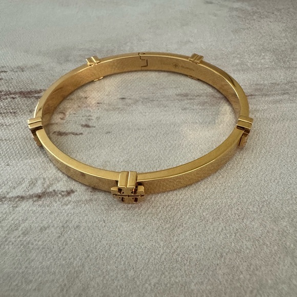 Tory Burch Jewelry - Tory Burch Logo Bangle Bracelet, Gold Toned Metal Bangle